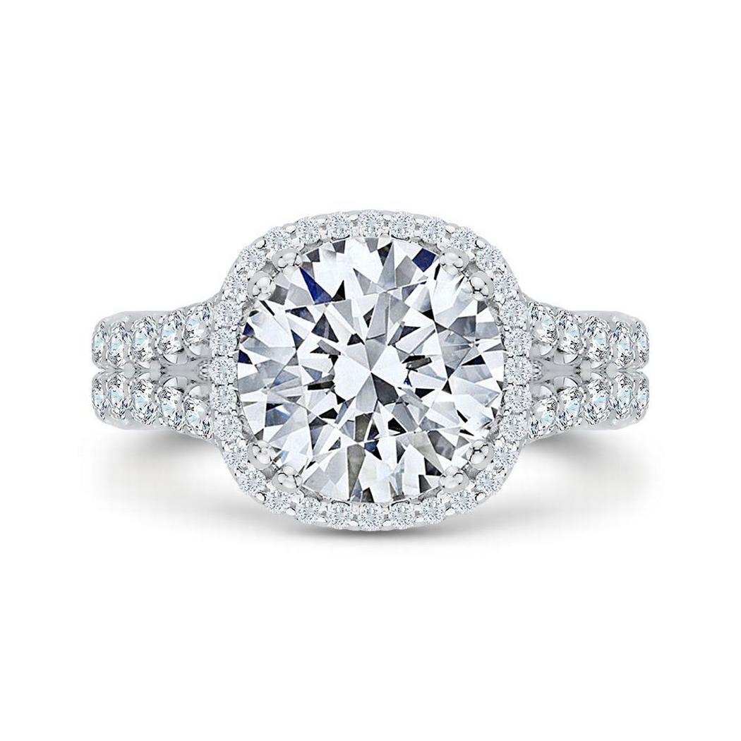 18K White Gold Round Cut Diamond Split Shank Halo Engagement Ring