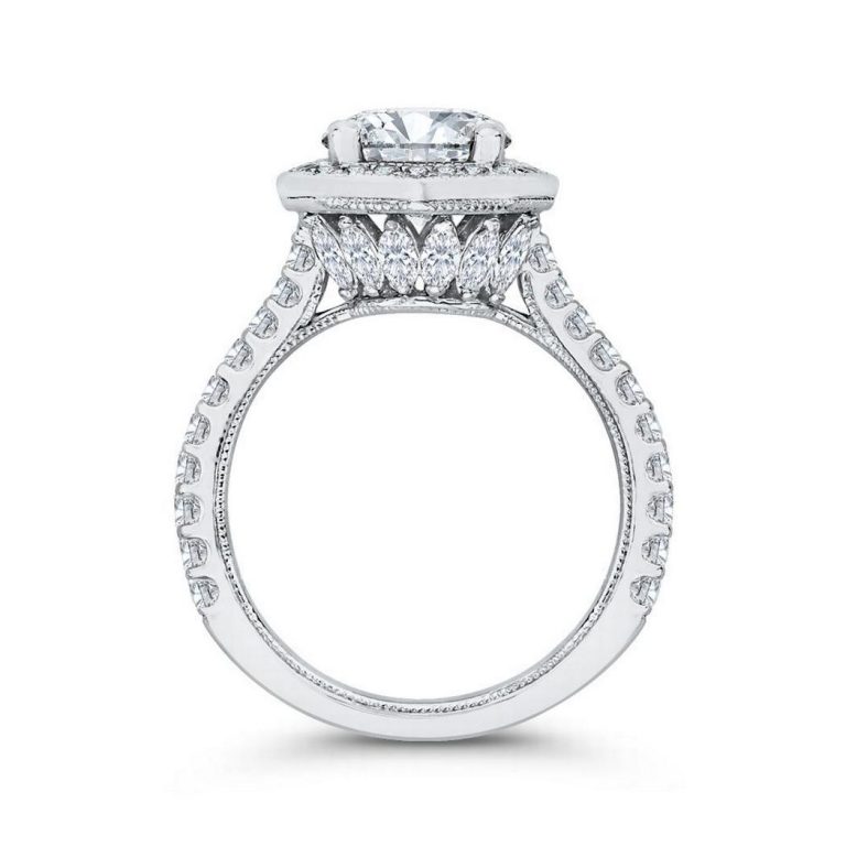18K White Gold Round Cut Diamond Octagon Shape Halo Engagement Ring